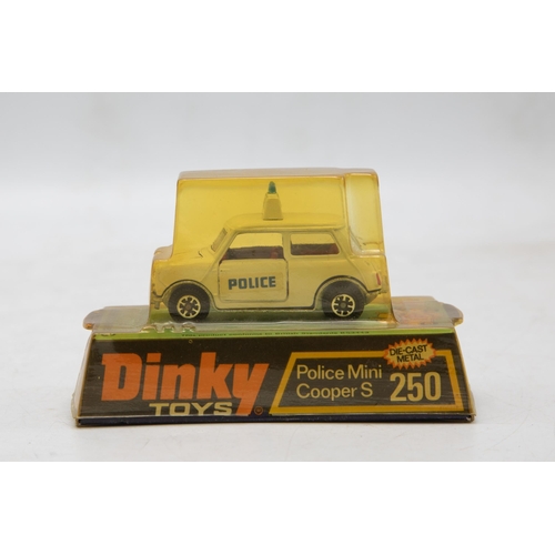 3158 - Dinky Toys 250 Police Mini Cooper S, old shop stock (never removed from box), Mint and plinth bubble... 