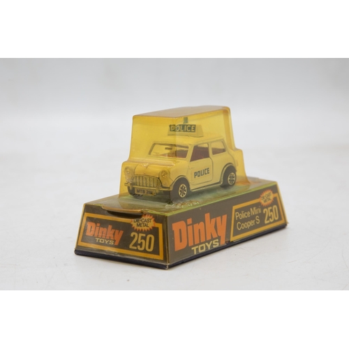 3158 - Dinky Toys 250 Police Mini Cooper S, old shop stock (never removed from box), Mint and plinth bubble... 