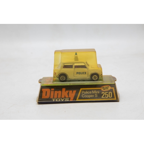 3158 - Dinky Toys 250 Police Mini Cooper S, old shop stock (never removed from box), Mint and plinth bubble... 