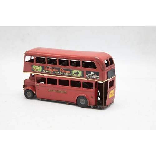 3160 - Tri-ang Minic 60M Double Deck Bus, tin-plate, London Transport No. 14 destination board Putney, adve... 