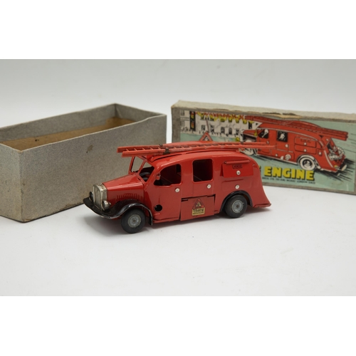 3172 - Tri-ang Minic Fire Engine 62M, clockwork (working), red and black paintwork, all transfers excellent... 