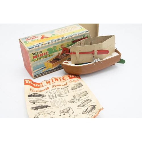 3174 - Tri-ang Minic Clockwork Rowing Boat, Jack in the Boat, working and charming idea, with Instruction a... 