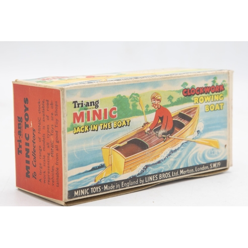 3174 - Tri-ang Minic Clockwork Rowing Boat, Jack in the Boat, working and charming idea, with Instruction a... 