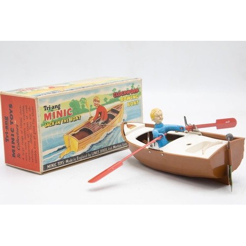 3174 - Tri-ang Minic Clockwork Rowing Boat, Jack in the Boat, working and charming idea, with Instruction a... 