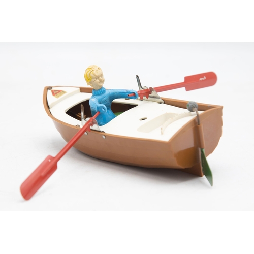 3174 - Tri-ang Minic Clockwork Rowing Boat, Jack in the Boat, working and charming idea, with Instruction a... 