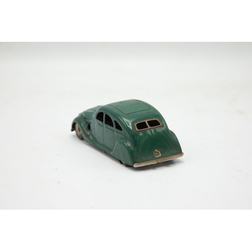 3176 - Tri-ang Minic 9M, Streamline Saloon Car, green, working clockwork motor, excellent condition