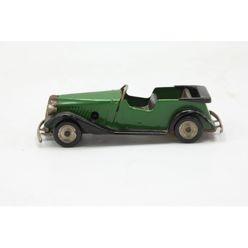 3178 - Tri-ang Minic Toys 17M Vauxhall Open Tourer, tin-plate, clockwork motor working, green with red base... 