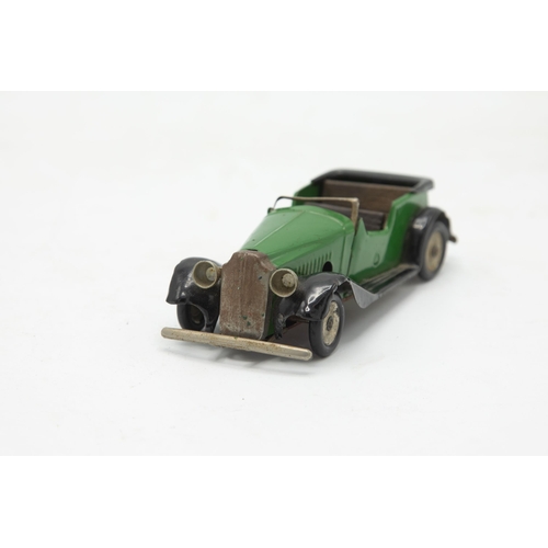 3178 - Tri-ang Minic Toys 17M Vauxhall Open Tourer, tin-plate, clockwork motor working, green with red base... 