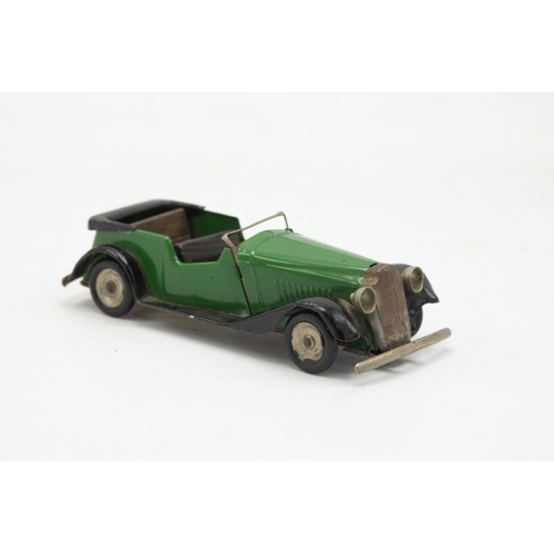 3178 - Tri-ang Minic Toys 17M Vauxhall Open Tourer, tin-plate, clockwork motor working, green with red base... 