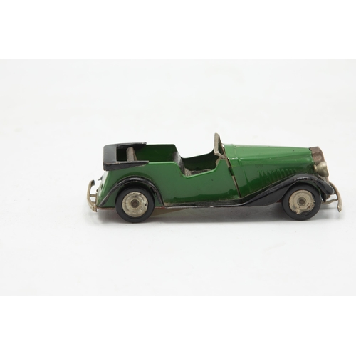 3178 - Tri-ang Minic Toys 17M Vauxhall Open Tourer, tin-plate, clockwork motor working, green with red base... 