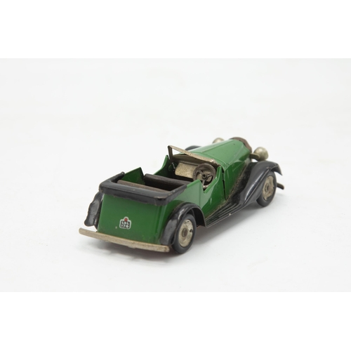 3178 - Tri-ang Minic Toys 17M Vauxhall Open Tourer, tin-plate, clockwork motor working, green with red base... 