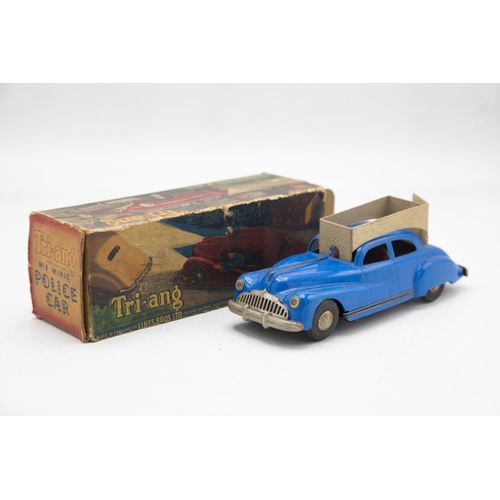 3179 - Tri-ang Minic No 2 series Buick, clockwork, blue plastic body, brown interior, packing piece in box,... 