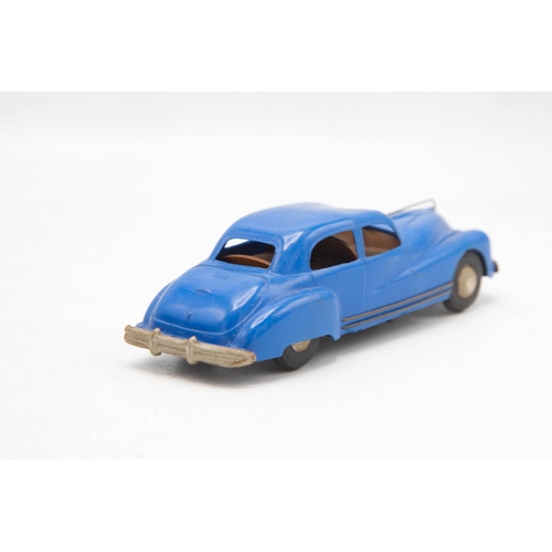 3179 - Tri-ang Minic No 2 series Buick, clockwork, blue plastic body, brown interior, packing piece in box,... 