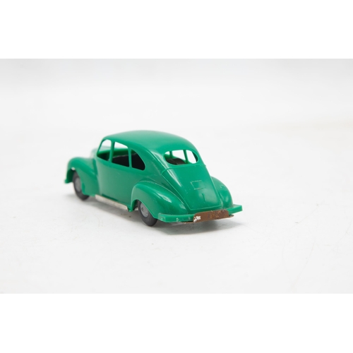 3185 - Tri-ang Minic Push and Go Jowett Javelin, green plastic body on tin-plate base, mint and boxed