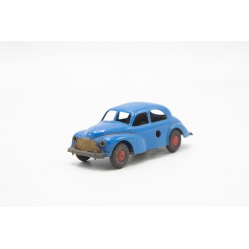 3189 - Tri-ang Minic Morris Oxford, clockwork, good body tarnished plated parts, red plastic wheels, excell... 