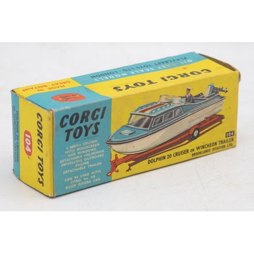 3192 - Corgi Toys 104 Dolphin 20 Cruiser on Wincheon Trailer, Brooklands Aviation Ltd., with Captain figure... 