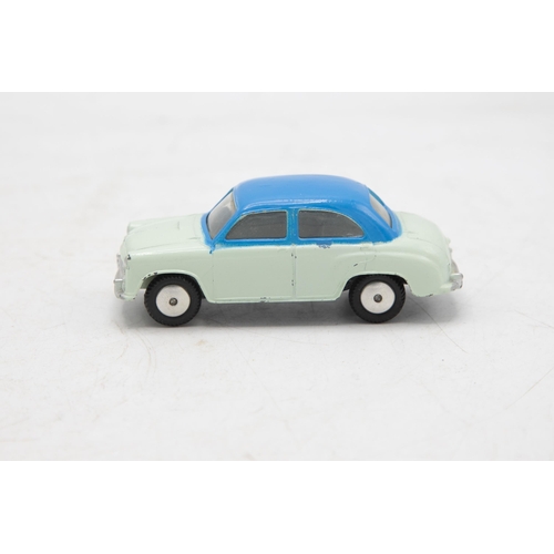 3195 - Corgi Toys 202 Morris Cowley Saloon, two tone blue roof blue/mint green,  tin base, end flap missing... 