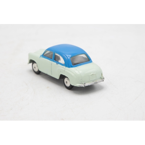 3195 - Corgi Toys 202 Morris Cowley Saloon, two tone blue roof blue/mint green,  tin base, end flap missing... 