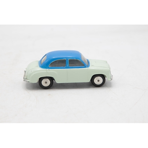 3195 - Corgi Toys 202 Morris Cowley Saloon, two tone blue roof blue/mint green,  tin base, end flap missing... 