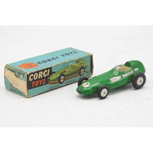 3201 - Corgi Toys 150 Vanwall Formula 1 Grand Prix racing car, both main end flaps price label damage, exce... 