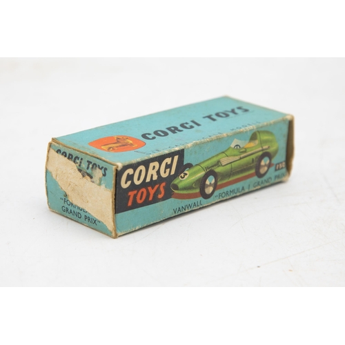 3201 - Corgi Toys 150 Vanwall Formula 1 Grand Prix racing car, both main end flaps price label damage, exce... 