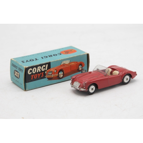 3202 - Corgi Toys 302 M.G.A Sports Car, red, early box, excellent and boxed