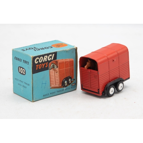 3203 - Corgi Toys 102 Rice's Pony Trailer With Pony, crisp blue box, near mint and boxed