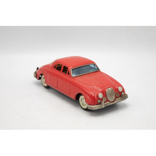 3207 - Bandai Jaguar 3.4, red, tin-plate friction drive car, working, good example with lithograph printed ... 