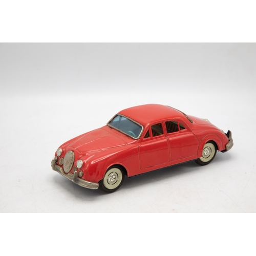 3207 - Bandai Jaguar 3.4, red, tin-plate friction drive car, working, good example with lithograph printed ... 