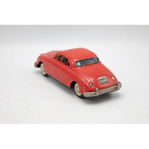 3207 - Bandai Jaguar 3.4, red, tin-plate friction drive car, working, good example with lithograph printed ... 