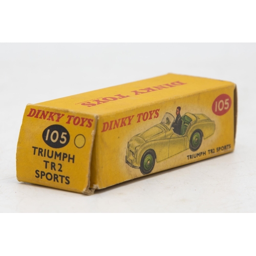 3224 - Dinky Toys 105 Triumph TR2 Sports, scarce civilian version, spun hubs, yellow in correct colour spot... 