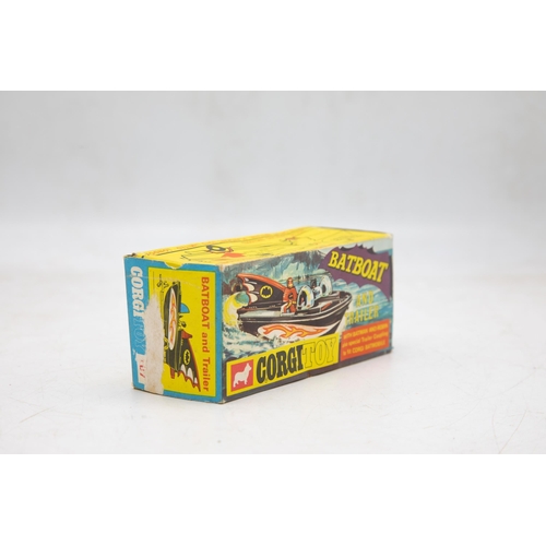 3239 - Corgi Toys 107 Batboat and Trailer, with Batman and Robin, gold trailer, cast spoked wheels, 'specia... 