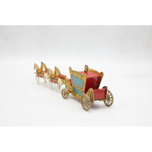 3240 - Wells Brimtoy 'The Coronation Coach', 1953, comprising of Tinplate Coach, 4 x Horse Team with 2 x Dr... 