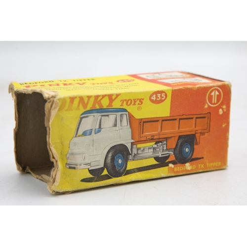 3254 - Dinky Toys 435 Bedford TK Tipper, blue cab, dark blue roof, orange bed with opening side-gates and t... 