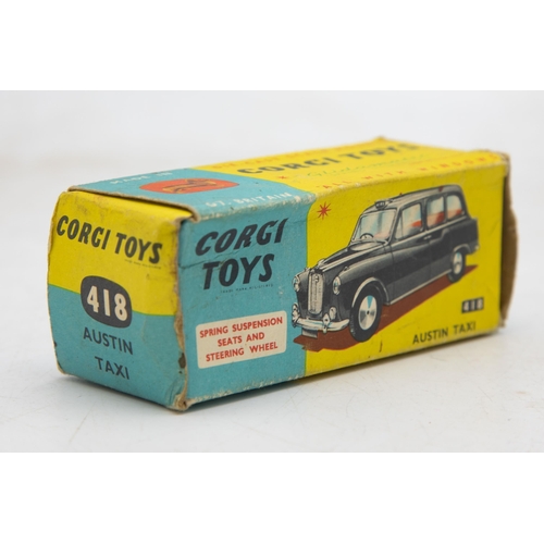 3276 - Corgi Toys 418-Austin Taxi, black, FX4 model, bright example, good box with crease/storage wear, min... 