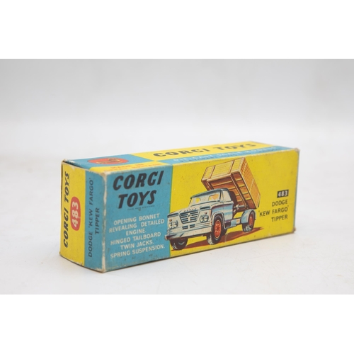 3284 - Corgi Toys 483 Dodge 'Kew Fargo' Tipper, bright example of model, very minor age wear to box, mint a... 