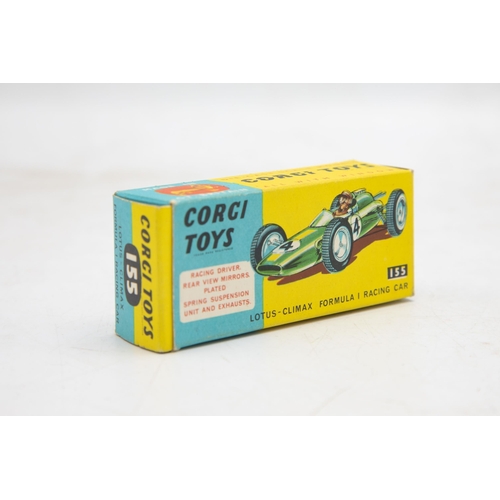 3287 - Corgi Toys 155 Lotus-Climax Formula 1 Racing Car, classic British racing colours, mint model and cri... 