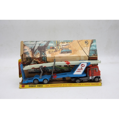 3296 - Corgi Toys 1138 Car Transporter With Fold Tilt Cab 'H' Series Tractor, with original corrugated pack... 