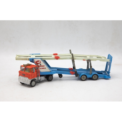 3296 - Corgi Toys 1138 Car Transporter With Fold Tilt Cab 'H' Series Tractor, with original corrugated pack... 