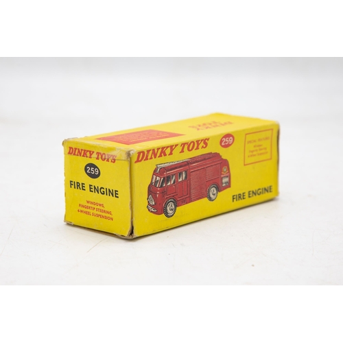 3312 - Dinky Toys Fire Engine 259, 'Fire Brigade' transfers version, scarce red painted spun hubs, mint and... 