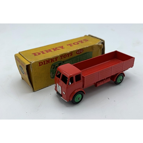 3341 - Dinky Toys 420 Forward Control Lorry, scarce version in red with green wheel hubs, original tyres, M... 