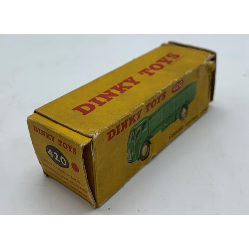 3341 - Dinky Toys 420 Forward Control Lorry, scarce version in red with green wheel hubs, original tyres, M... 