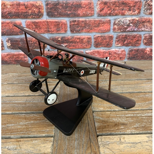 3371 - Bravo Delta Models - carved mahogany model of a Sopwith Camel plane with display stand