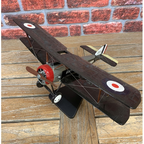 3371 - Bravo Delta Models - carved mahogany model of a Sopwith Camel plane with display stand