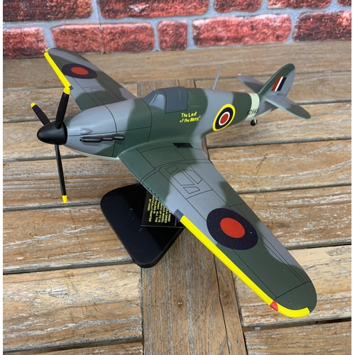 3374 - Bravo Delta Models - carved mahogany model of a Hawker Hurricane PZ865 plane with display stand