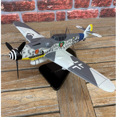 3380 - Bravo Delta Models - carved mahogany model of a Messerschmitt Bf 109G-6 plane with display stand