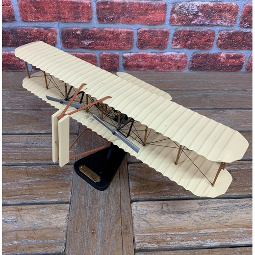 3404 - Bravo Delta Models - carved mahogany model of Wright Brothers plane on original stand with plaque