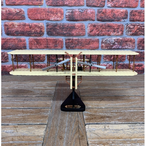 3404 - Bravo Delta Models - carved mahogany model of Wright Brothers plane on original stand with plaque