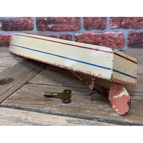 3419 - Boxed Kellner 1930's clockwork Speed boat with original wind key, working propeller, L 63cm