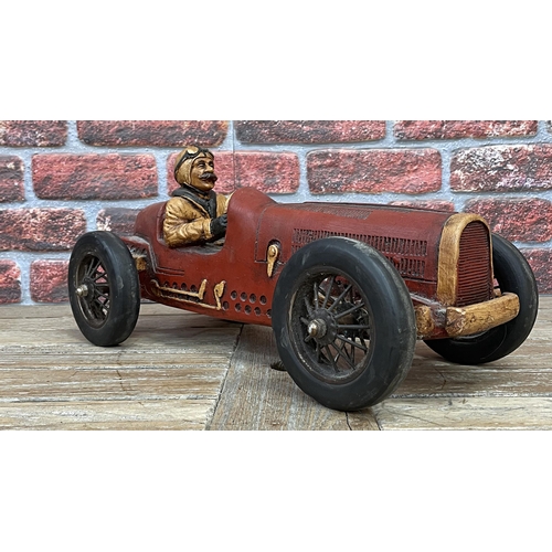 3434 - Large resin figure of classic motor car with driver, L 55cm x 25cm